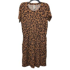 Tickled Teal Animal Print Dress Tan Brown Large